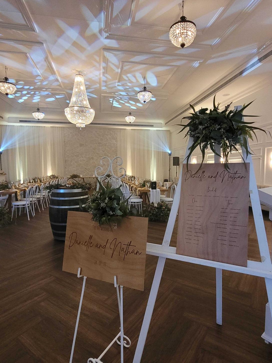 Braeside Estate Wedding Reception Lighting Signage