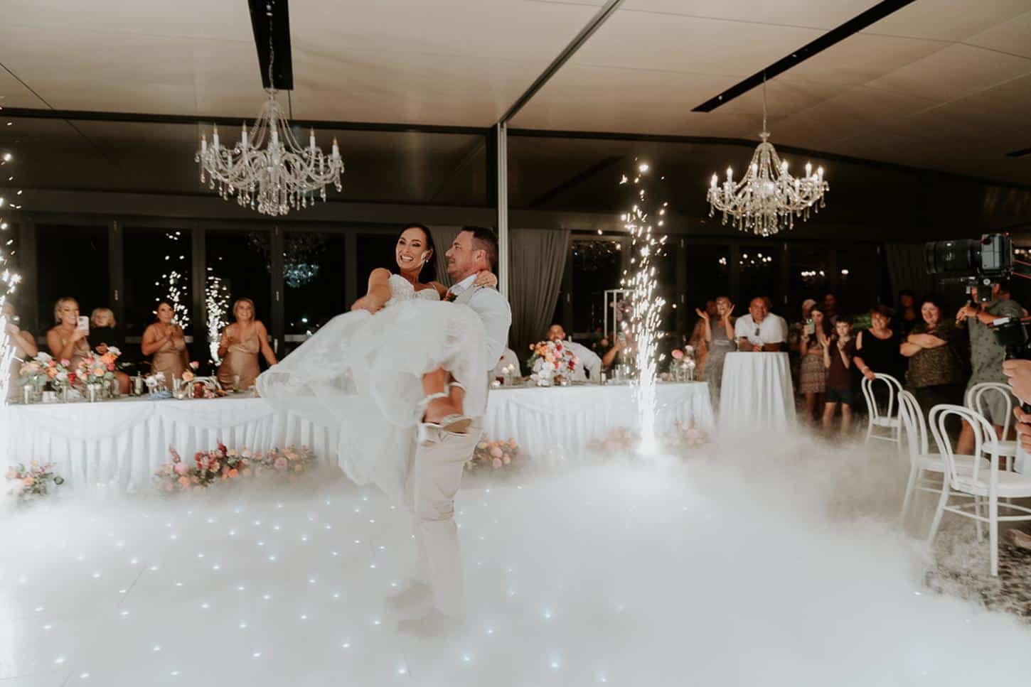 Sparkular indoor fireworks and Starlight Dance Floor wedding Brisbane